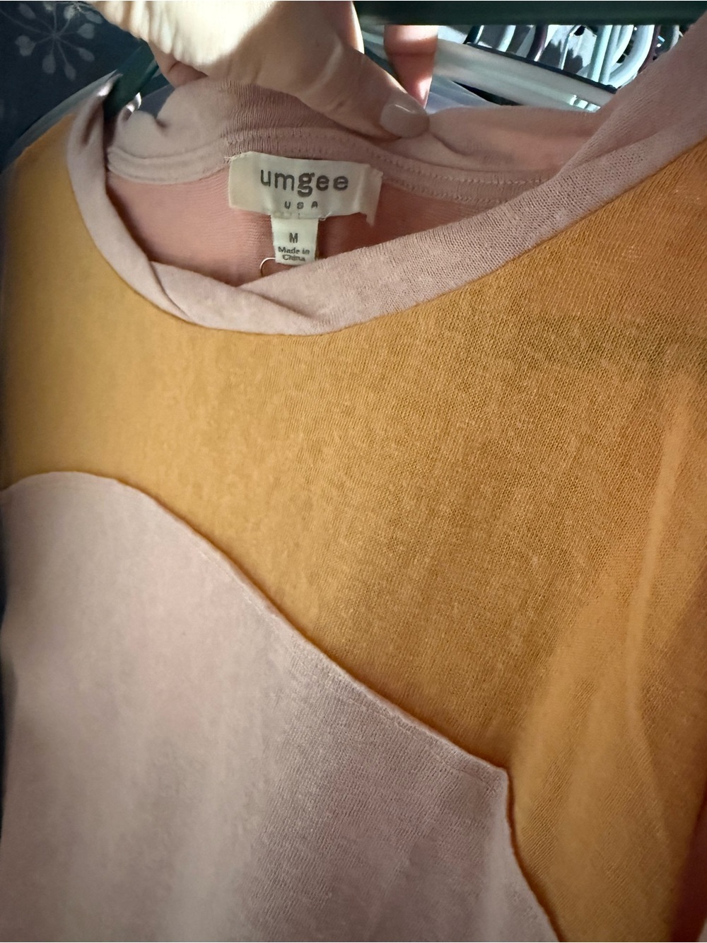 Umgee Pink and Mustard Colorblock Crew Neck Top